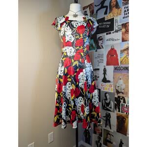 Skull Gothic Print Midi Dress